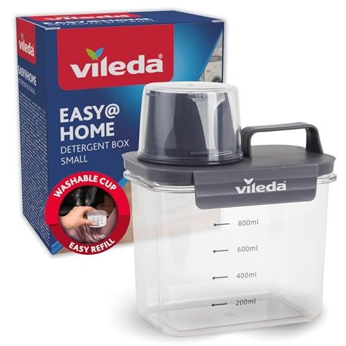 Vileda Waschmittelbox 1100ml grau - Praktische Aufbewahrung für Waschpulver - Inklusive Messbecher für präzises Dosieren - Luftdicht & Platzsparend von Vileda