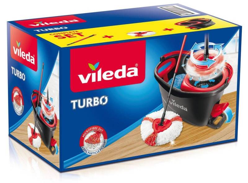 Vileda Wischmopp Vileda Turbo Komplett Box, Bodenwischer und Eimer mit Powerschleuder von Vileda