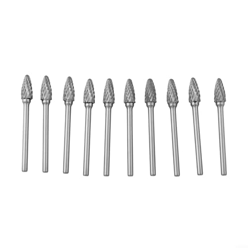 10 Stück Hartmetall-Rotationsfräser, Doppelschnitt-Bohrer-Set, 3 x 6 mm Schaft mit hoher Härte HRC70 für Metall, Holz, Schnitzen, Schmuckherstellung, Entgraten, Schleifen, Schweißen, Fasen 10 Stück Hartmetall-Rotationsfräser, Doppelschnitt-Bohrer-Set, 3 x 6 mm Schaft mit hoher Härte HRC70 für Metall, Holz, Schnitzen, Schmuckherstellung, Entgraten, Schleifen, Schweißen, Fasen von Vilgftyiet