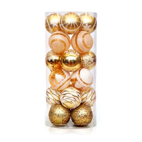 24-teiliges Weihnachtskugel-Ornament-Set, bruchsicheres Weihnachtsbaumschmuck-Set, 5,9 cm, dekorative hängende Kugel-Ornamente, Großpackung für Weihnachten, Urlaub, Party, Innendekoration (Gold) von Vilgftyiet