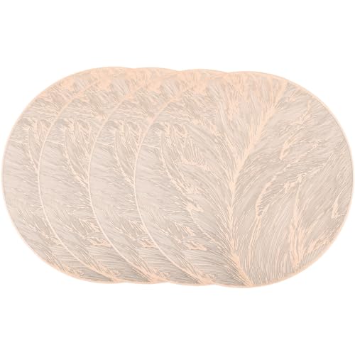 4 runde Tischsets, 38,1 cm, hitzebeständiges PVC-Esstisch-Dekor, elegantes gepresstes Heißpräge-Design, leicht zu reinigen, waschbar, Platzsets für Küche, Esstisch, Couchtisch (Roségold) von Vilgftyiet