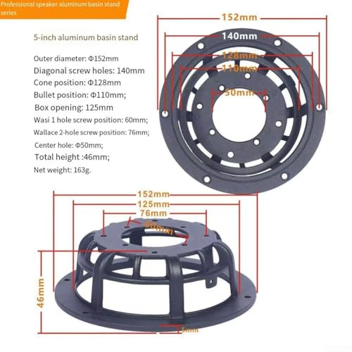 Aluminium-Lautsprecherkorbrahmen für 7,6 bis 20,3 cm Subwoofer, entwickelt für Stabilität und zuverlässigen Einsatz bei Audio-Reparaturprojekten (12,7 cm) von Vilgftyiet