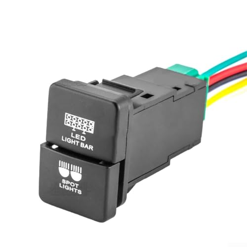 Dual Push LED-Hintergrundbeleuchtungstastenschalter, Lichtleiste & Spot-Lichter-Symbol blau und grün, Dual-Hintergrundbeleuchtung, An-/Aus-Schalter mit Draht für Toyota für Tacoma Drucktastenschalter von Vilgftyiet