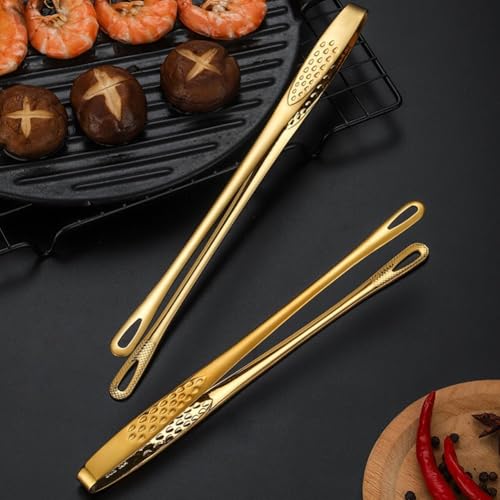 Edelstahl-Küchenpinzette, perfekt zum Grillen, Grillen und Servieren verschiedener Lebensmittel (Gold) von Vilgftyiet