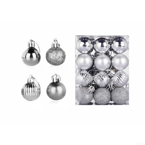 Elegantes 24-teiliges Weihnachtskugel-Set, glitzernde Ornamente für Feiern und Veranstaltungen (Silber) von Vilgftyiet