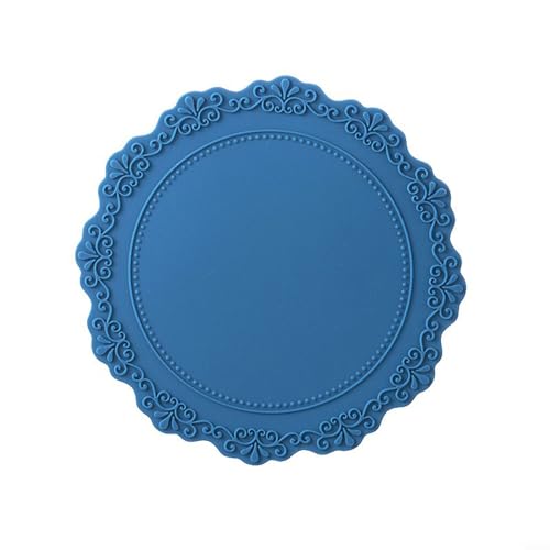 Elegantes Silikon-Platzset, hitzebeständiger Geschirr-Untersetzer, leicht zu reinigen, Spitzen-Blumen-Design (Misty Blue) von Vilgftyiet