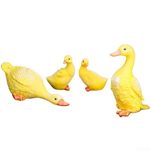 Harz-Enten-Ornamente für Innenhof-Wasserspiel-Dekoration, verschönern Gartenlandschaft im Freien mit 4 Enten aus Kunstharz für Teiche und Blumenbeete (gelb) von Vilgftyiet