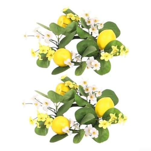 Künstliche Zitronenkerzenringe, Zitronenkränze von Stumpenkerzen für Hochzeit und Heimdekoration, grüne Kerzenhalter für Frühling und Sommer, 2 Stück Künstliche Zitronenkerzenringe, Zitronenkränze von Stumpenkerzen für Hochzeit und Heimdekoration, grüne Kerzenhalter für Frühling und Sommer, 2 Stück von Vilgftyiet