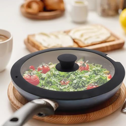 Multi-Size Premium Silikon Topfdeckel mit gehärtetem Glas Mitte und hitzebeständigem Griff Anti-Verschütten Kochabdeckung für Küche mit Dampfablasslöchern Schwarz Weiß 18 cm 20 cm 26 cm (A 18 cm) von Vilgftyiet