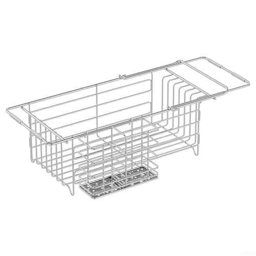 Platzsparendes Abtropfgestell mit erweiterbarem Edelstahlrahmen und Utensilienhalter, passend für verschiedene Küchenspülen und schwere Gegenstände von Vilgftyiet