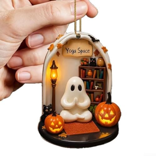 Saisonales Halloween-Gruselornament mit Acryl-Konstruktion und hellem Sublimationsdesign, fertig zum Aufhängen mit Jute-Schnur zur Präsentation Saisonales Halloween-Gruselornament mit Acryl-Konstruktion und hellem Sublimationsdesign, fertig zum Aufhängen mit Jute-Schnur zur Präsentation von Vilgftyiet