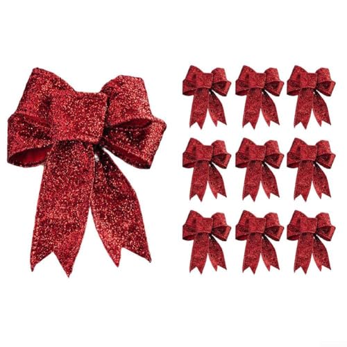 Sammlung von 10 Stoff-Weihnachtsbaum-Schleifenkränzen für mehrere Feiertagsanwendungen und dekorative Kranz-Verbesserungen (rot) von Vilgftyiet