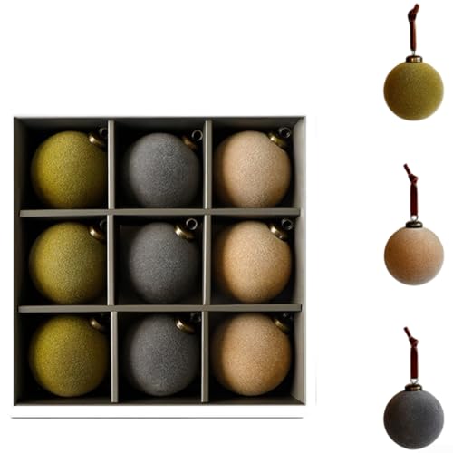 Samt-Plüsch-Weihnachtskugel-Ornament-Set, 9 Stück, 8 cm Durchmesser, für Weihnachtsbaum und Heimdekoration (B) von Vilgftyiet