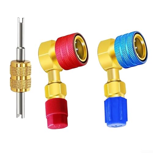 Schnellkupplungs-Adapter-Set für Kfz-AC-Umwandlung von R1234YF auf R134A mit 90-Grad-Hochdruck-Seitenadaptern und Ventilkernentferner-Werkzeug Schnellkupplungs-Adapter-Set für Kfz-AC-Umwandlung von R1234YF auf R134A mit 90-Grad-Hochdruck-Seitenadaptern und Ventilkernentferner-Werkzeug von Vilgftyiet