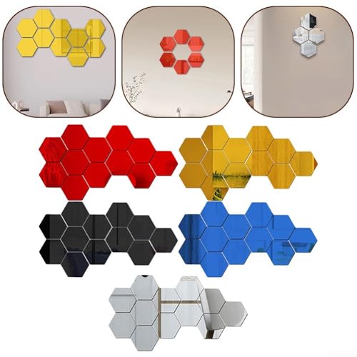Set mit 12 sechseckigen Spiegel-Wandaufklebern, schicke Acryl-Fliesen für kreative Projekte zu Hause (Gold) von Vilgftyiet