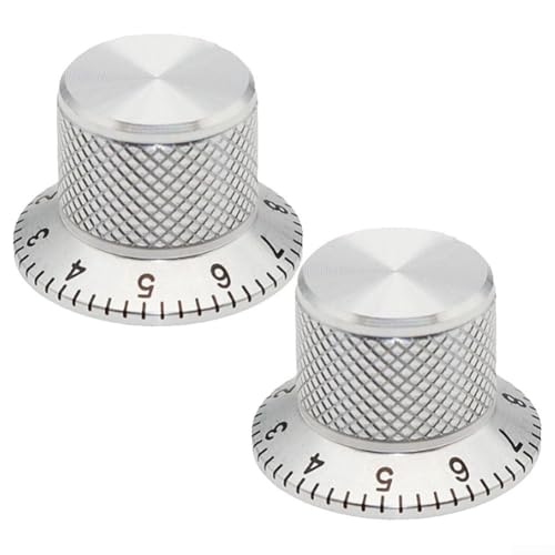 Set mit 2 Potentiometer-Drehknöpfen aus Aluminium mit massivem Kern und 6 mm Befestigungsloch für präzise Lautstärkeregelung, entworfen für stabilen Einsatz auf E-Gitarren und Audio-Geräten (Silber) von Vilgftyiet