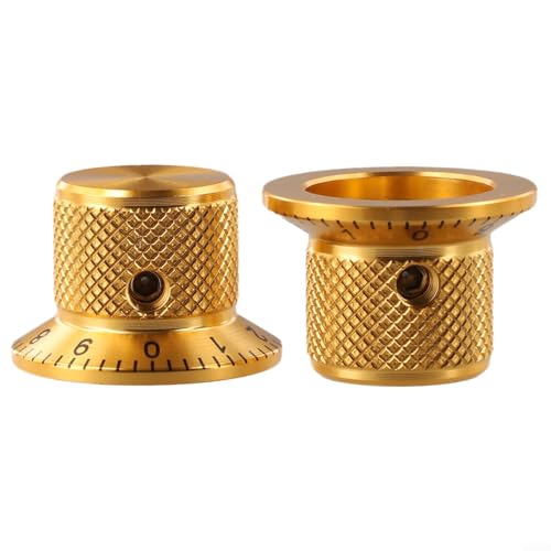 Set mit 2 Potentiometer-Drehknöpfen aus Aluminium mit massivem Kern und 6 mm Befestigungsloch für präzise Lautstärkeregelung, entworfen für stabilen Einsatz auf E-Gitarren und Audio-Geräten (Gold) von Vilgftyiet
