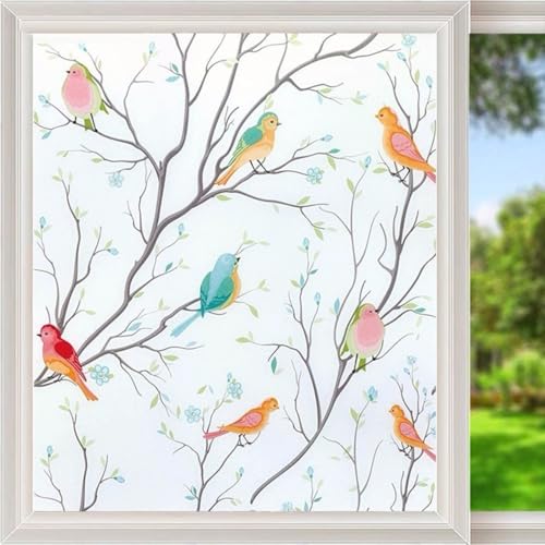 Sichtschutzfolie Aufkleber Nicht Frosted Vogelmuster Elektrostatische Fensterfolie für Sonnenlichtdiffusion und Sicherheitsschutz (Weiß Frosted Bird) von Vilgftyiet