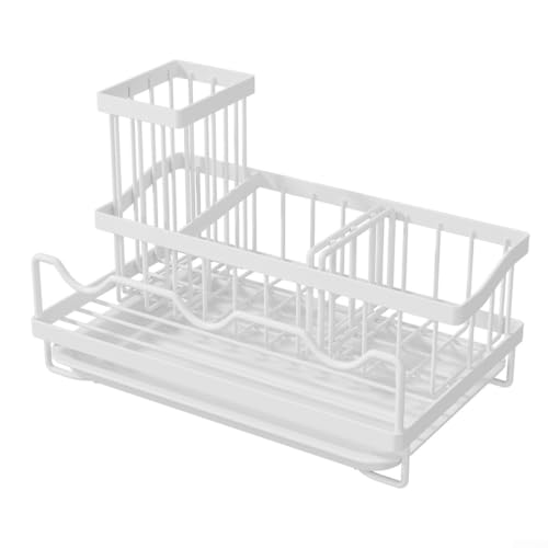 Spülbecken-Organizer mit Schwammhalter, Seifenspender und Bürstenablage für kompakte Aufbewahrung und Wasserablauf (weiß) von Vilgftyiet