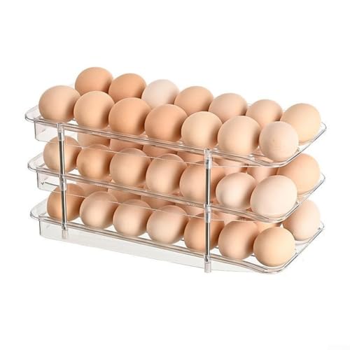 Transparente Eier-Aufbewahrungsbox, Küchen-Organizer, Behälter mit abgeschrägtem Design, einlagiger Aufbewahrungshalter für frische Eier, automatischer Rollspender mit transparenter Oberseite (3 von Vilgftyiet