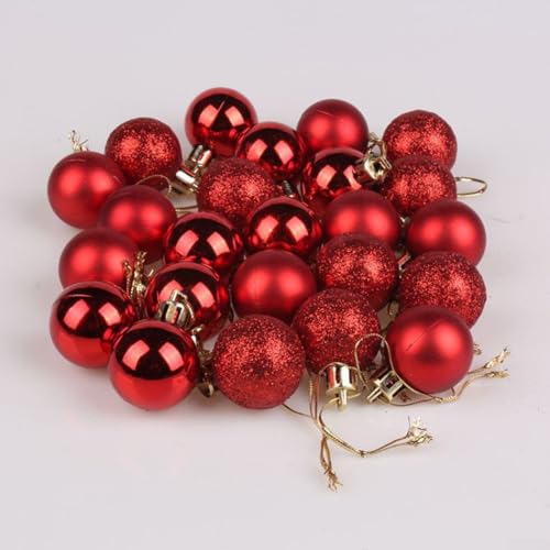 Vilgftyiet 24-teiliges Baumschmuck-Kugel-Set, Durchmesser 3 cm, dekorative hängende Kugeln für Weihnachtsbäume, bruchsichere Ornamente, Raumdekorationen, Outdoor-Dekorationen (rot) von Vilgftyiet