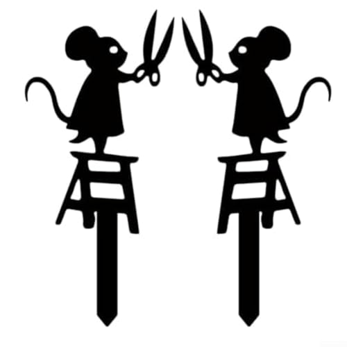 Vilgftyiet 2er-Pack Metall-Maus-Gartendekorationen, wetterbeständige Metall-Silhouetten-Statuen für Blumen-Pflanzgefäße, Beete, Terrassen, Veranden, Innenausstellung von Vilgftyiet