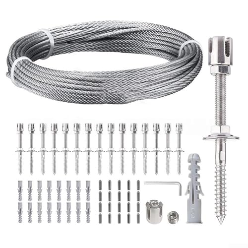 Vilgftyiet 304 Edelstahl Garten Wand Rankhilfe Kit für Kletterpflanzen mit Drahtseil-Clips DIY anpassbares Stützsystem wasserdicht rostfrei 12 m 16 m Länge (16 m) von Vilgftyiet