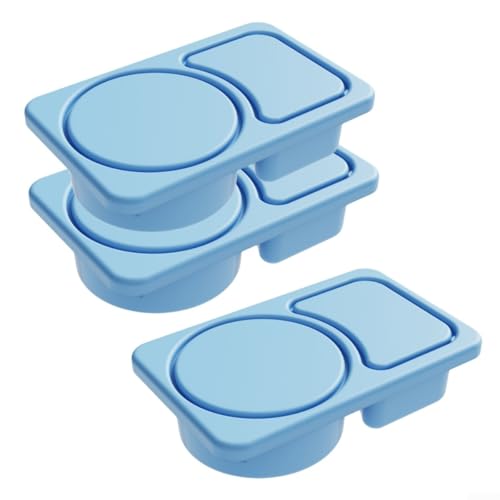 Vilgftyiet 3er-Pack Silikon-Snack-Behälter – Doppel-Fächer auslaufsichere Boxen für Obst/Joghurt (15 x 8,6 x 3,7 cm), mikrowellen- und spülmaschinenfest (Rosa/Blau/Gelb/Violett/Hellblau) (Blau) von Vilgftyiet