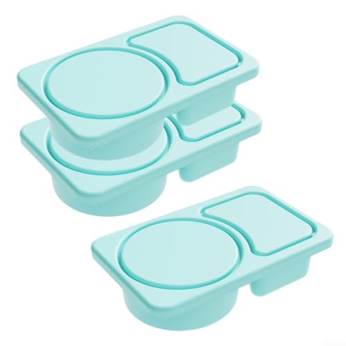 Vilgftyiet 3er-Pack Silikon-Snack-Behälter – Doppel-Fächer auslaufsichere Boxen für Obst/Joghurt (15 x 8,6 x 3,7 cm), mikrowellen- und spülmaschinenfest (Rosa/Blau/Gelb/Violett/Hellblau) (Hellblau) von Vilgftyiet