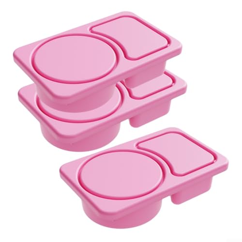 Vilgftyiet 3er-Pack Silikon-Snack-Behälter – Doppel-Fächer auslaufsichere Boxen für Obst/Joghurt (15 x 8,6 x 3,7 cm), mikrowellen- und spülmaschinenfest (Rosa/Blau/Gelb/Violett/Hellblau) (Rosa) von Vilgftyiet