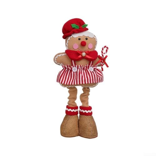 Vilgftyiet 41,5 cm große Weihnachtsplätzchenmann-Plüschfigur Teleskop Konditor-Puppe Urlaub Ornament Stoff Dekoration verstellbare Beine für Tisch Kamin Fensterbank (Mädchen) von Vilgftyiet