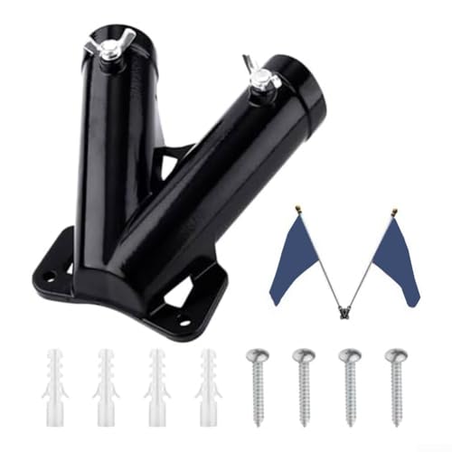 Vilgftyiet Doppel-Fahnenmast-Halterung, V-förmige Aluminiumlegierung mit Anti-Falling-Design, robuste verzinkte Schrauben, für Veranda/Garten/Camping (schwarz) von Vilgftyiet