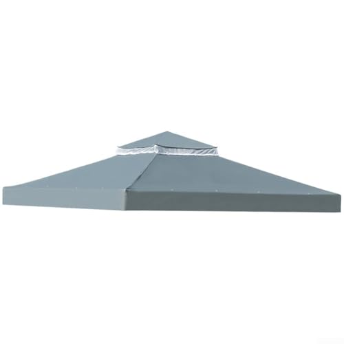 Vilgftyiet Doppelstöckige Pavillon-Abdeckung, 300 x 300 cm, Ersatz-wasserdichte Oberseite mit Lüftungsschlitzen für Außenbereich, Terrasse, Hinterhof, Grill, wetterbeständiger Stoff (grau) von Vilgftyiet