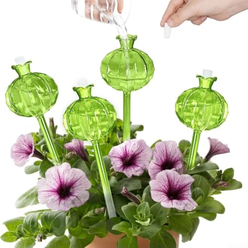Vilgftyiet Glas-Pflanzen-Bewässerungskugeln, 4 Stück, selbstbewässernde Bewässerungslampen für Zimmerpflanzen, automatischer Wasserspender, dekoratives Gartenzubehör, grün von Vilgftyiet
