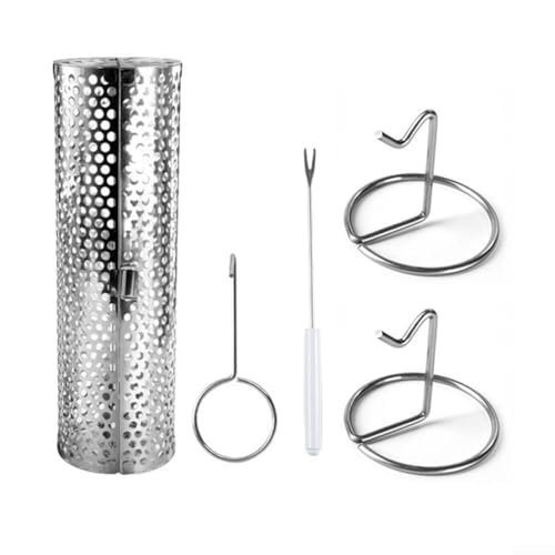 Vilgftyiet Grillkorb aus Edelstahl – 9 x 20 cm & 9 x 30 cm runde Grilltrommel mit Zugangstür | inkl. Haken und Gabel für Strand/Camping, Outdoor-Kochen (L) von Vilgftyiet