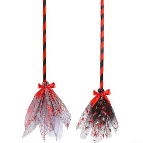 Vilgftyiet Halloween-Hexenbesen – 90 cm leichter DIY-Besen mit Spinnennetz-Design – abnehmbar & tragbar – perfekt für Hexenkostüme & Cosplay (2 Stück) (Kleine Spinne) von Vilgftyiet