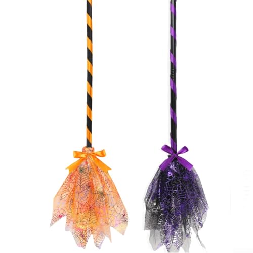 Vilgftyiet Halloween-Hexenbesen – 90 cm leichter DIY-Besen mit Spinnennetz-Design – abnehmbar und tragbar – perfekt für Hexenkostüme & Cosplay (2 Stück) (Spinnennetz) von Vilgftyiet