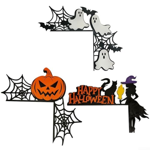 Vilgftyiet Halloween-Tür-Eck-Dekoration aus Holz mit lebendigem Kürbis und schwarzem Katzen-Design für Tür und Wand, mit Aufhängeschlaufe für einfache Installation (die Geister) von Vilgftyiet