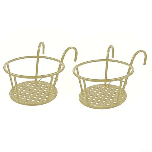 Vilgftyiet Iron Art Hängeländer-Pflanzgefäße, Korb, abnehmbarer Blumentopfhalter mit Haken für Balkon, Garten, Zaun, Terrasse, Veranda, Dekoration, rundes Design, 28 x 22 x 18 cm, Erdgelb (2) von Vilgftyiet