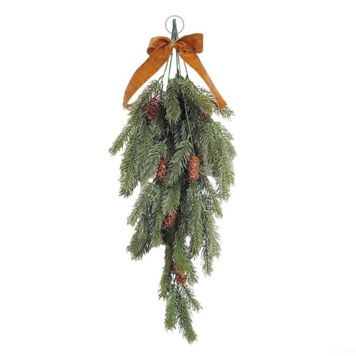 Vilgftyiet Künstlicher Weihnachtskranz mit Samtschleife und Tannennadel-Girlande, 70 cm, Urlaubsdekoration für Türen, Fenster und Treppen (braun) von Vilgftyiet
