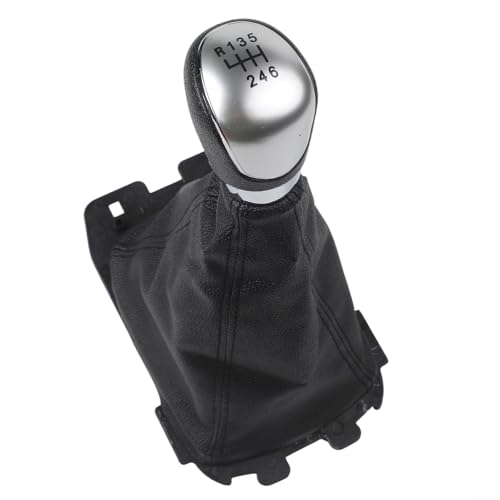 Vilgftyiet Manueller Schaltknauf Ersatz für Ford für Ecosport 2013–2017, Schalthebel mit Staubschutz, ABS und Leder Innenzubehör für stilvollen Fahrkomfort (6 Gänge, Silber) von Vilgftyiet