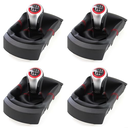 Vilgftyiet Manueller Schaltknauf für Seat 2002–2010, schlankes schwarzes Leder mit roten Nähten für verbesserte Griffigkeit und Stil, ergonomisch für verbessertes Fahrerlebnis (4) von Vilgftyiet