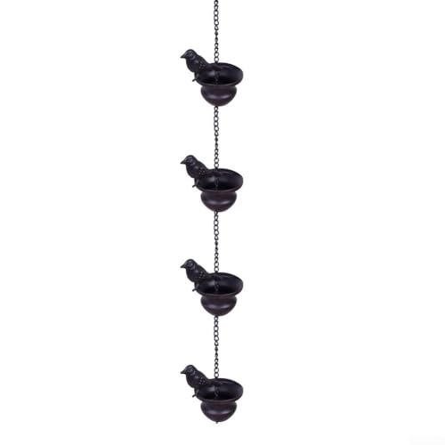 Vilgftyiet Metall-Wasserumleitungskette mit hängender Schale und Vogel-Design für Gartenrinnendekoration, rostbeständiges Outdoor-Wasserspiel für Veranda, Hof oder Hof, schwarz, 60 cm (4 Stück) von Vilgftyiet