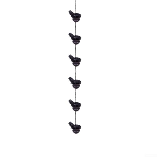 Vilgftyiet Metall-Wasserumleitungskette mit hängender Schale und Vogel-Design für Gartenrinnendekoration, rostbeständiges Outdoor-Wasserspiel für Veranda, Hof oder Hof, schwarz, 60 cm (6 Stück) von Vilgftyiet