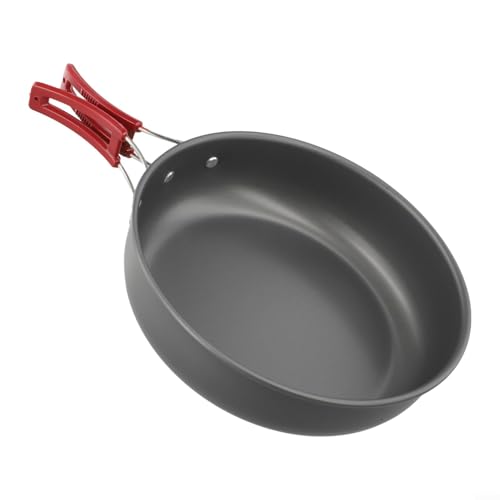 Vilgftyiet Outdoor Camping Bratpfanne mit klappbarem Griff Antihaft-Aluminiumlegierung Pfanne Tragbares Kochgeschirr mit Netz-Aufbewahrungstasche für Wandern Picknick Reisen Kochen Roter Griff 20 cm von Vilgftyiet