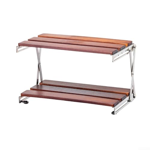 Vilgftyiet Verstellbares Walnussholz-Kaffee-Regal, doppellagig, Holzaufbewahrung, Organizer für Kaffee-Utensilien mit faltbarem Design und X-Halterung für Küchentheke, Kaffeestation, Heimbüro von Vilgftyiet