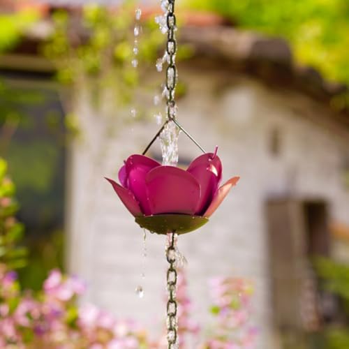 Vilgftyiet Villa Rose Regenkette 225 cm rosa Eisen dekorative Drainage Alternative zu Fallrohren mit 8 Rosenbechern wetterbeständig verzinkt für Garten Terrasse von Vilgftyiet