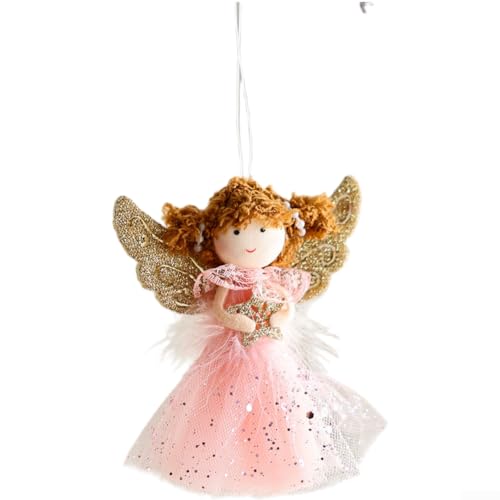 Vilgftyiet Weihnachtsengel Puppe Ornament – 12,7 cm Plüsch & Tüll hängende Dekoration für Baum/Wand (weiß/rosa, 8 x 13 cm, 6 g) (rosa Krone) von Vilgftyiet