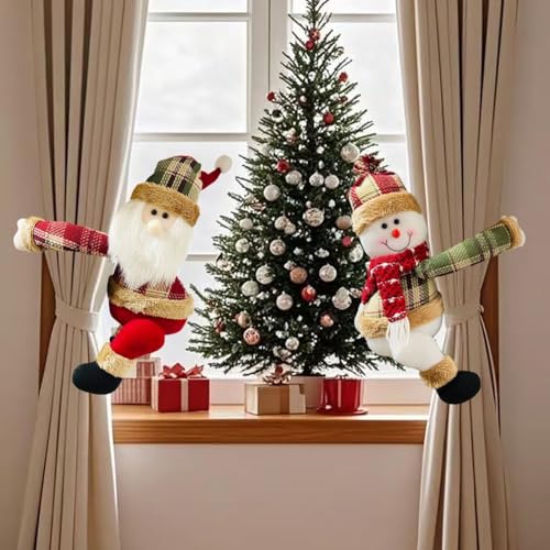 Weiches Polyester-Plüsch-Set mit Weihnachtsmann und Schneemann mit Aufhängeschlaufen, geeignet für Urlaub für Haus und Baumschmuck von Vilgftyiet