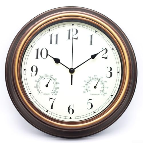 Wetterfeste Gartenuhr mit integriertem Thermometer und Hygrometer-Funktionen (Rotkupfer) von Vilgftyiet